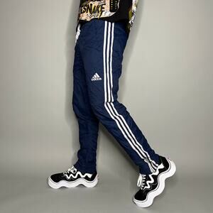 Vintage Y2K Adidas Track Pants Mens S Navy Blue Polyester White 3 Stripes